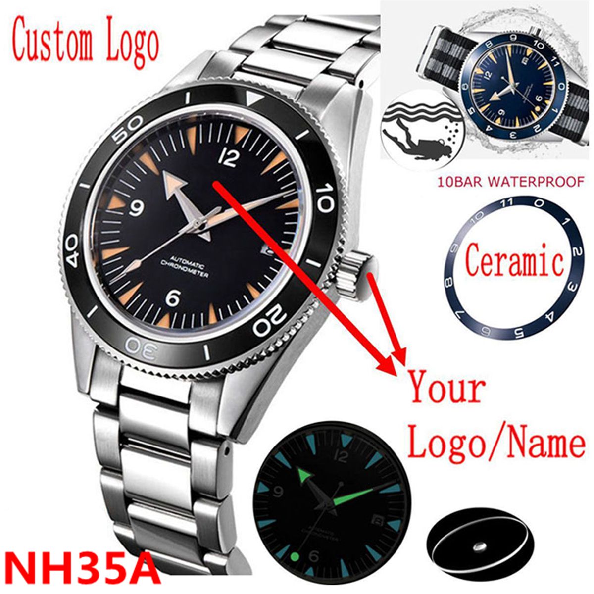 Custom Logo NH35 Movement Watc – Watch Bezel Insert Bewertung und Preis